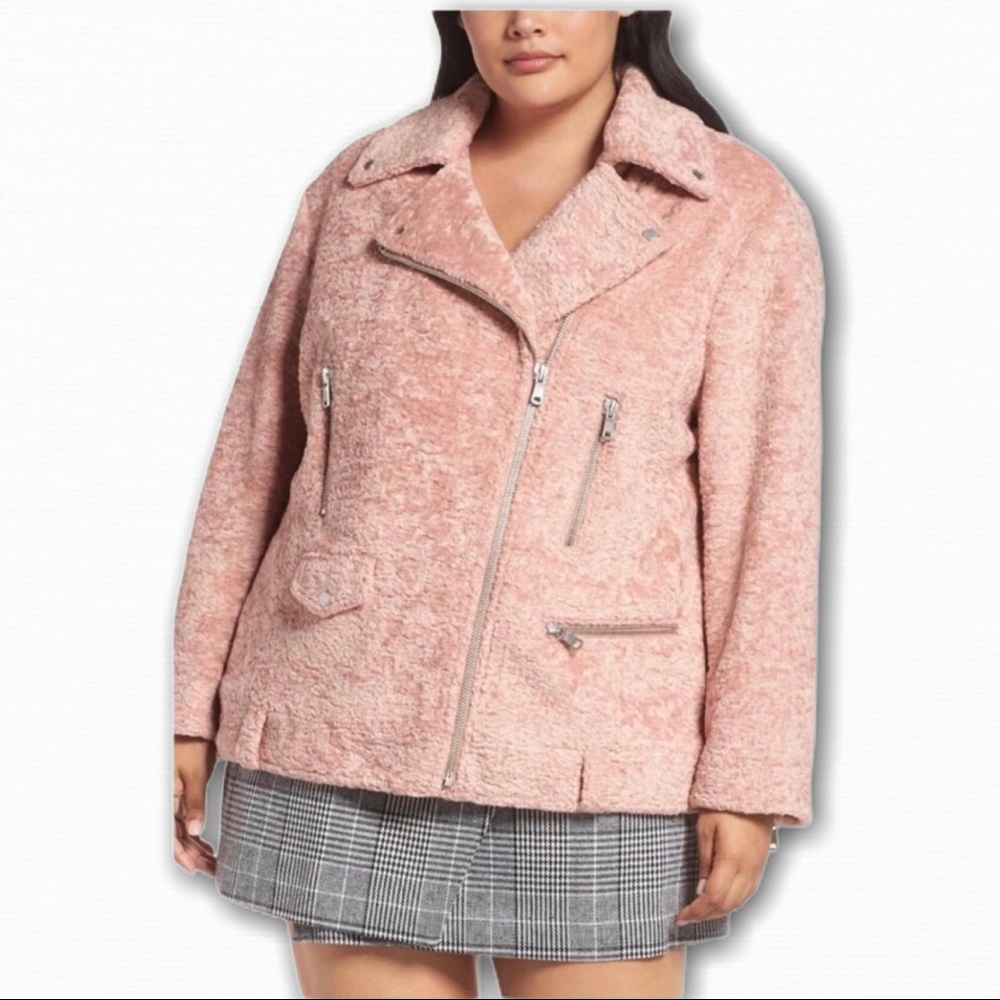 Avec Les Filles Shearling FauxFur Pink MOTO Jacket